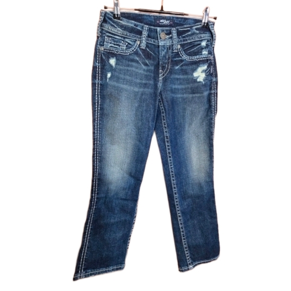 Silver Jeans Denim - Silver Jeans Suki Bootcut Capri Distressed Sz 26